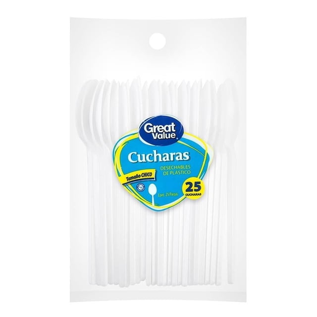 Cucharas desechables Great Value de plástico tamaño pastelero 25 pzas
