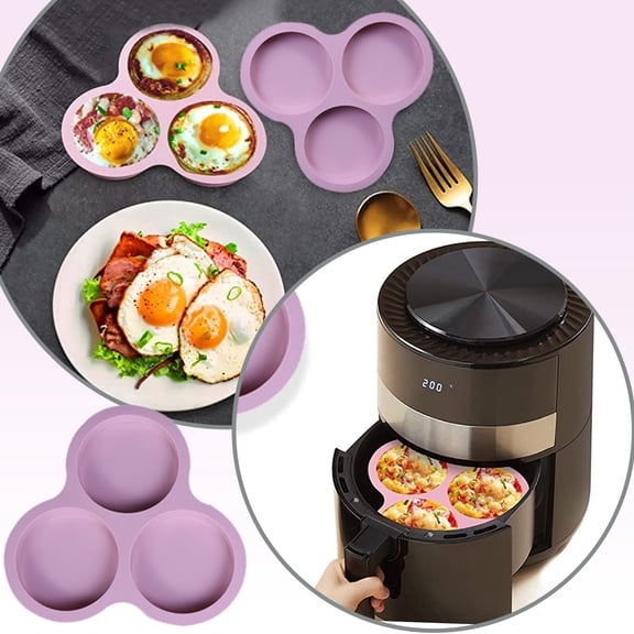 Miayilima Baking trays trays Silicone Air Fryer Egg Pan 1 Pcs Reusable Air Fryer Egg Non Stick Air Fryer Baking Pan 3 Cavity Silicone Muffin Pans For Baking Hamburger Bun Pan Air Fryer Accessories