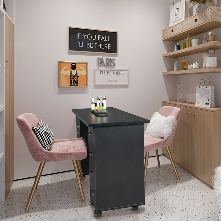 Mobile Salon Nail Desk with Rolling Drawers, Manicure Table for