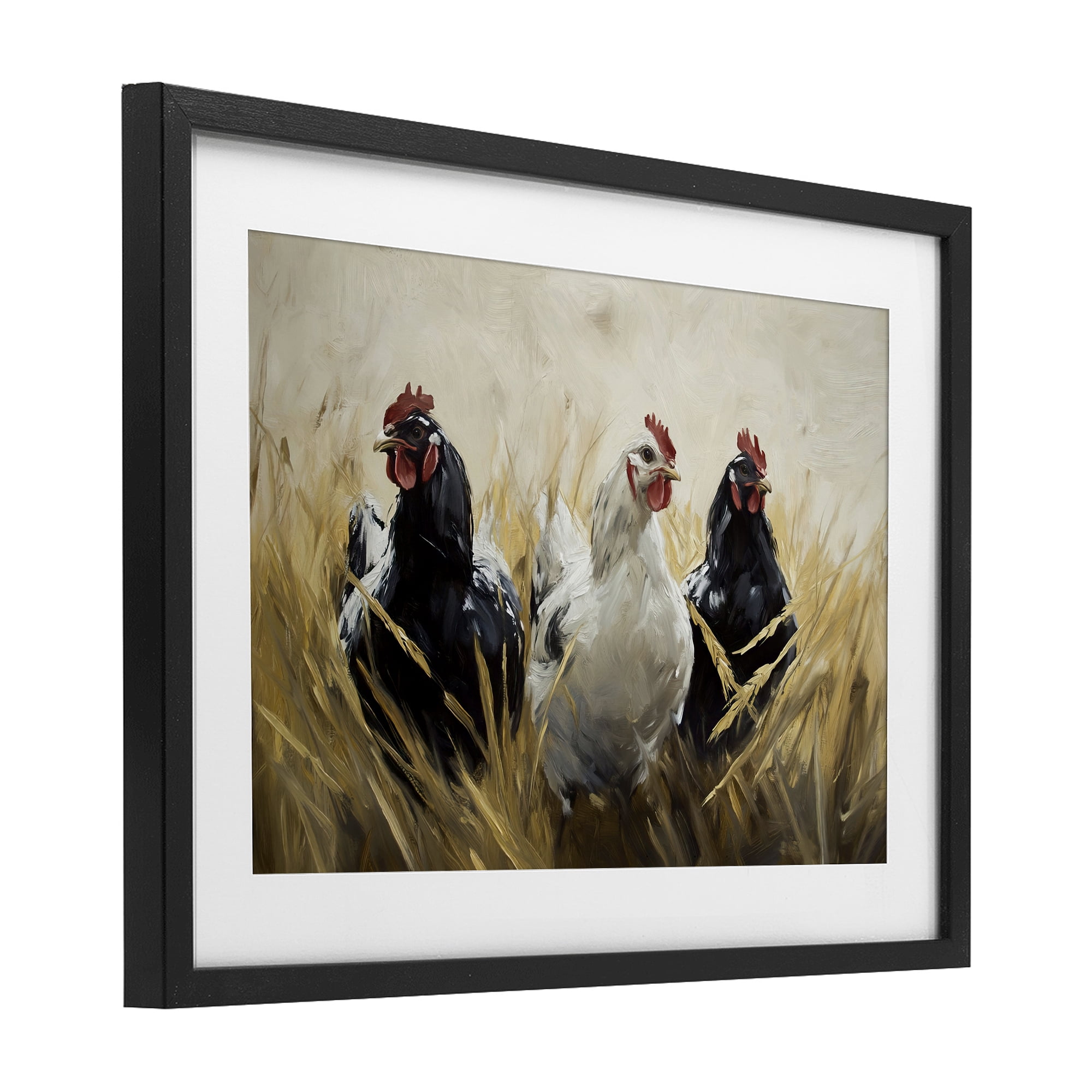 Stupell Industries Chickens In Wheat Field Black Framed Print Under Glass, design by Tina LeCour