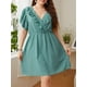 thumbnail image 4 of Vestido de talla grande para mujer Vestido informal de manga corta con volantes y cuello en V CACAGOO Vestido, 4 of 7