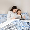thumbnail image 4 of Erosebridal Floral Plaid Bedding Comforter Set for Girls, Blue Checkered Full Bedding Set, Reversible, 7-Piece, 4 of 5