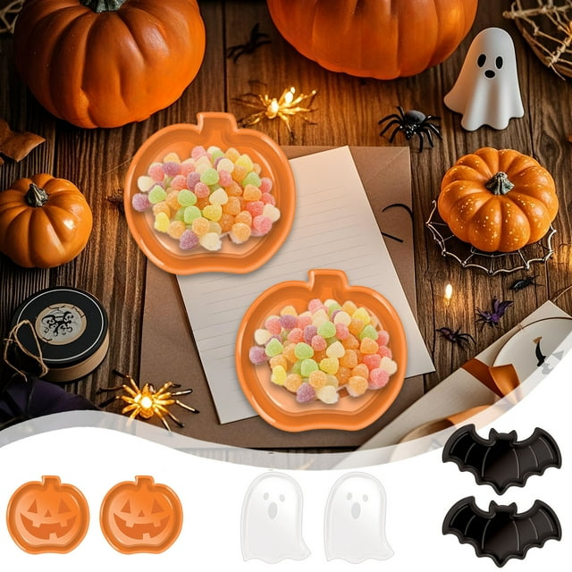Bowayaoa Halloween Ceramic Tray Jewelry Storage Display Tray Decorative Ghost Pumpkin Snack Tray Party Decor Table Organizer