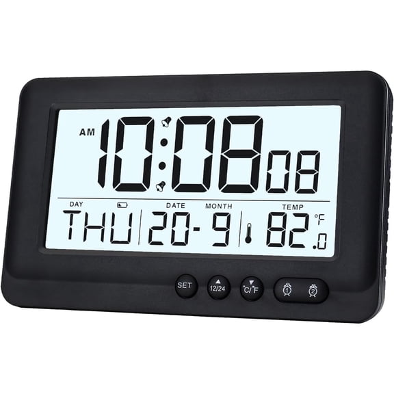 Battery Operated Digital Clock,Long Battery Life for 12 Months and More,Simple Alarm Clock for Bedrooms Shelf Desk Bedside ,Travel Alarm Clock with Dual Alarm,Backlight,Snooze, 12/24H, Temp,Calendar