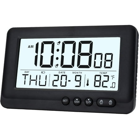 Battery Operated Digital Clock,Long Battery Life for 12 Months and More,Simple Alarm Clock for Bedrooms Shelf Desk Bedside ,Travel Alarm Clock with Dual Alarm,Backlight,Snooze, 12/24H, Temp,Calendar