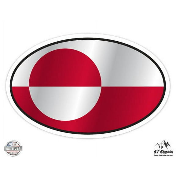 Greenland Flag Oval - 3" Vinyl Sticker - For Car Laptop I-Pad Phone Helmet Hard Hat - Waterproof Decal