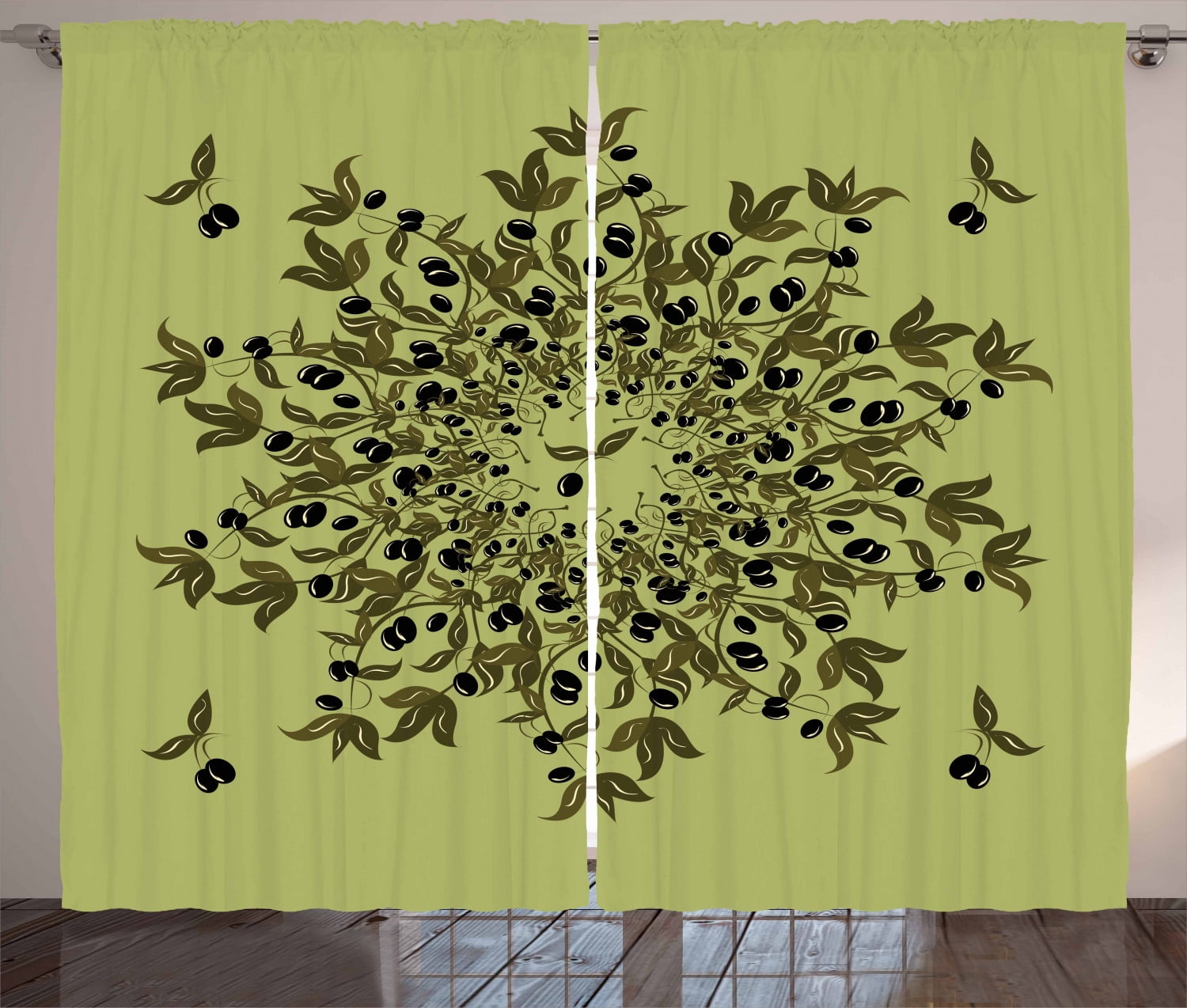 Olive Green Curtains 2 Panels Set Branches Of Olives