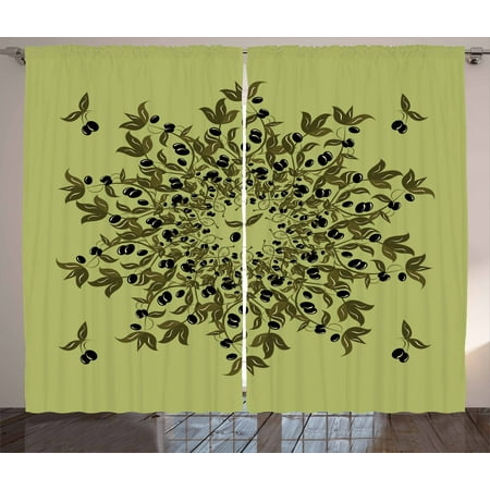 Olive Green Curtains 2 Panels Set Branches Of Olives Mediterranean Foliage Leaves And Fruit Window Drapes For Living Room Bedroom 108w X 90l