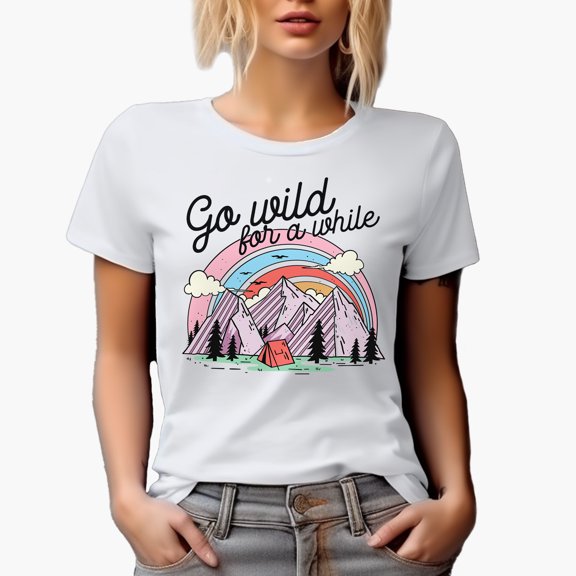 Go Wild for a While Pun Quote with Hand Drawn Camping Art Merch Gift, White T-Shirt, Small