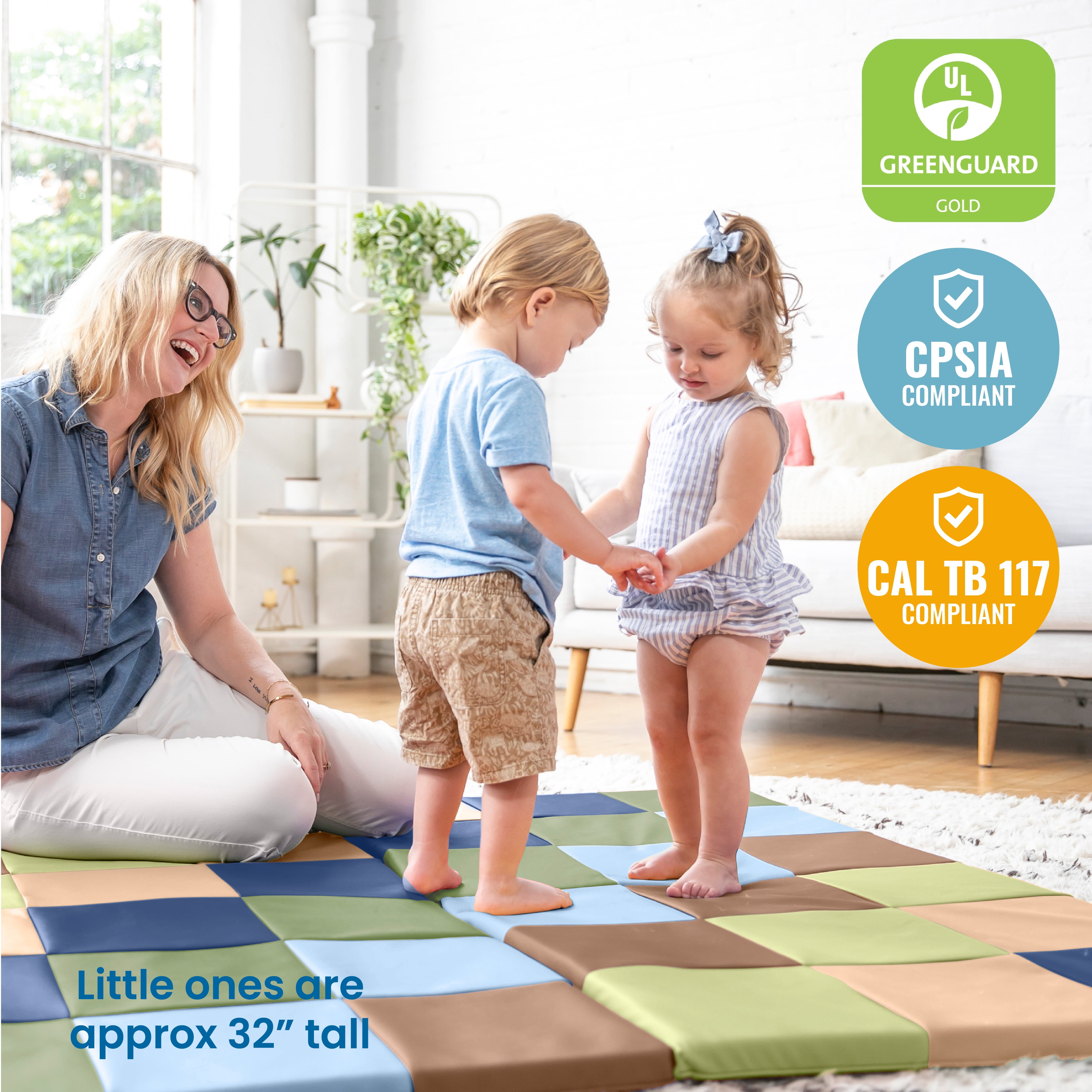 ECR4Kids SoftZone Patchwork Folding Activity Play Mat, 58in Square, Baby Essentials, Earthtone