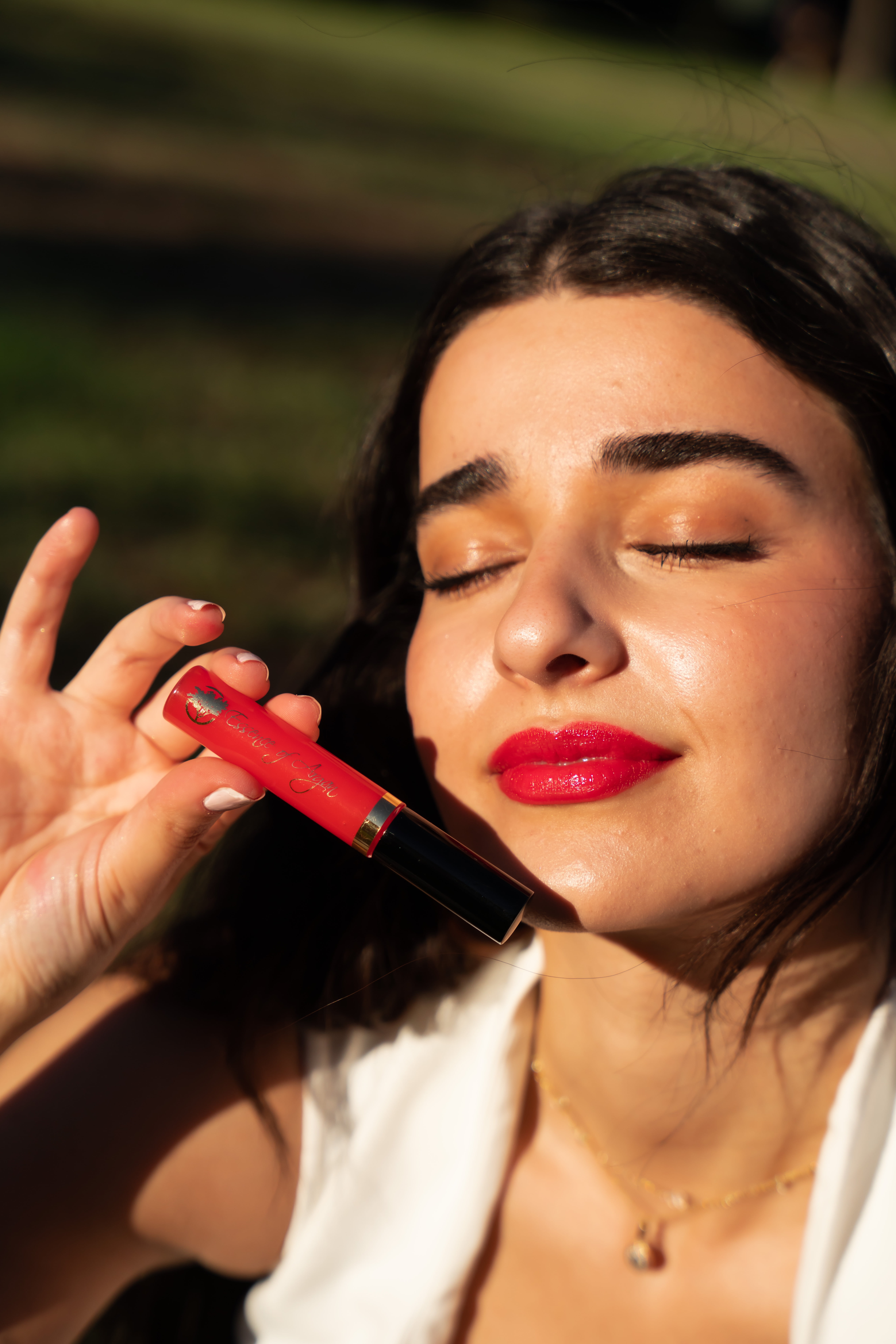 Essence of Argan Lip Gloss, Organic, Moisturizing, Plumping, Clear Red