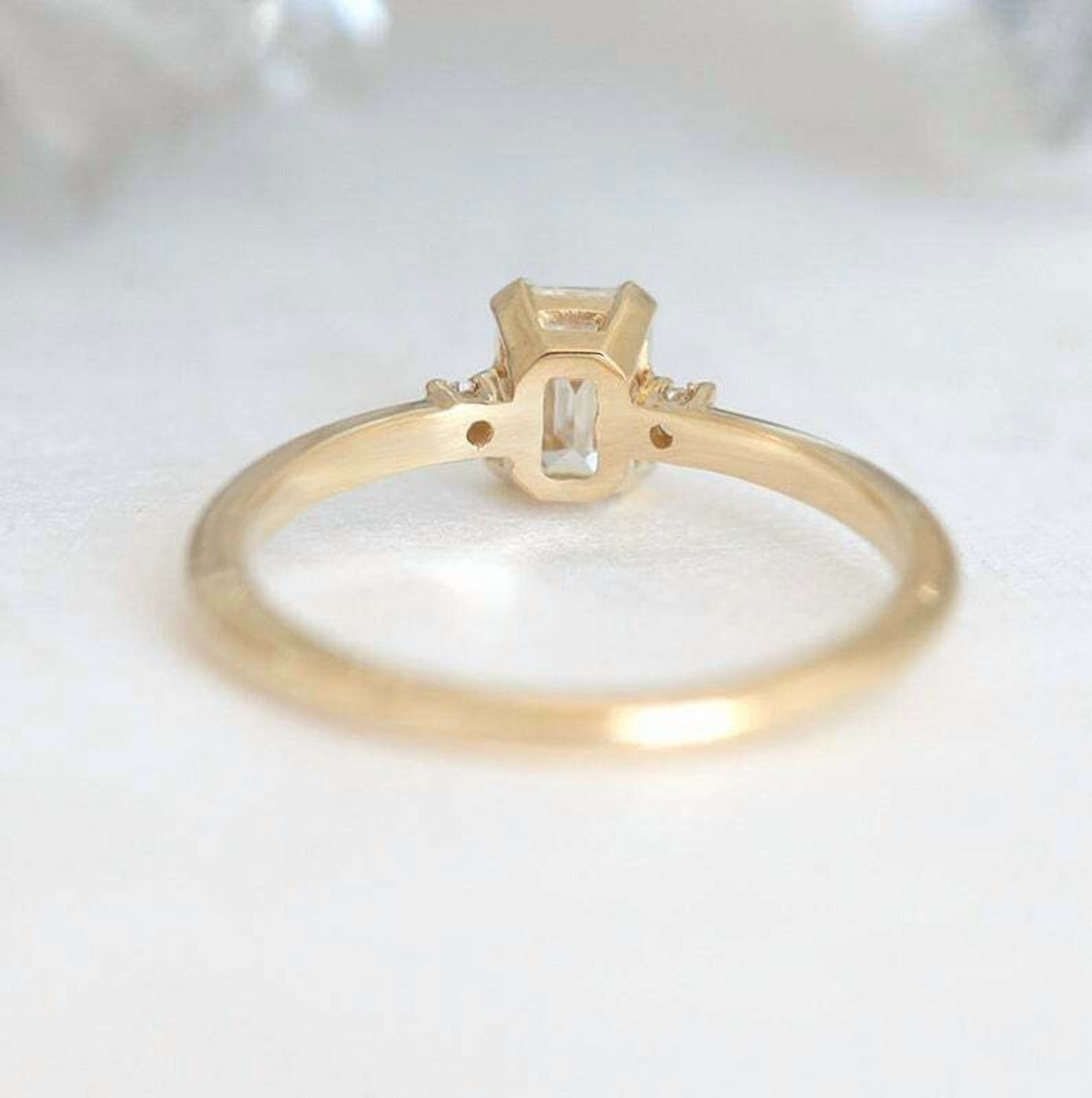 HeartsAndYou 1.2ct Emerald Cut Moissanite Engagement Ring for Women 18k Yellow Gold Over Silver Trilogy