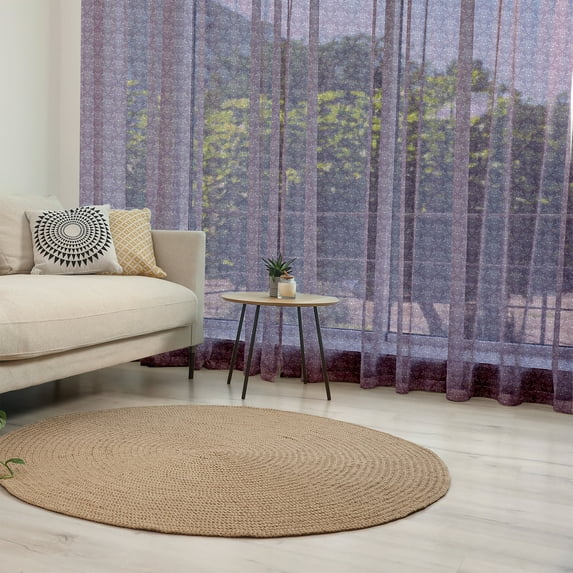 Eggplant Tulle Curtains with Rod Pocket, Damask Pattern with Symmetrical Abstract Leaves and Swirls Forming Unified Look, Sheer Drape for Wedding Party 2 Panels, 7 Sizes, Purple Lilac, by Ambesonne