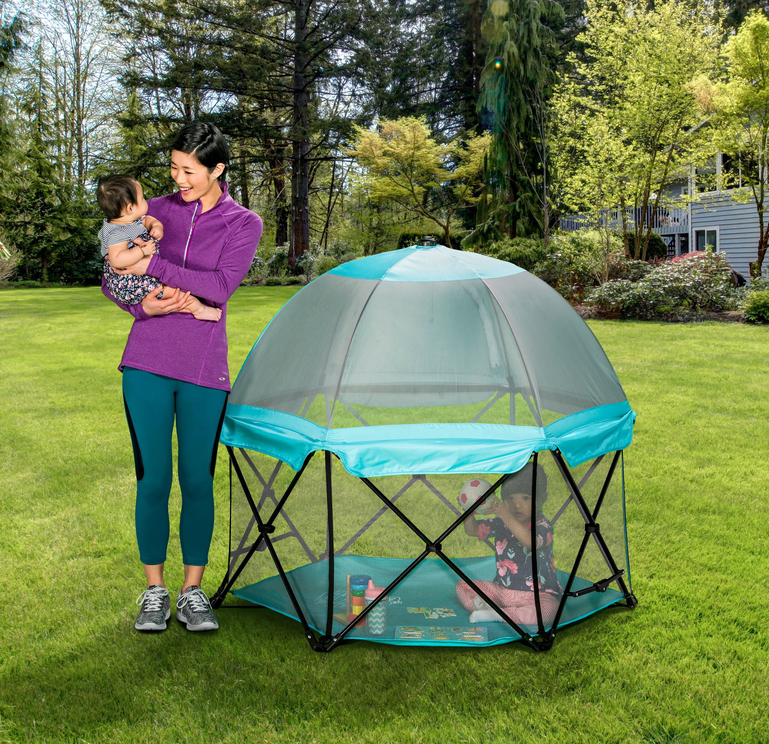 Open Box Regalo 6 Panel My Play Deluxe Portable Foldable Play Yard with Canopy