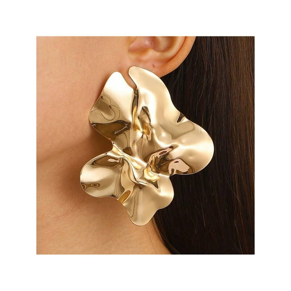 Statement Chunky Large Silver Earrings For Women , Big Irregular Geometric Dainty Gold Liquid Metal Stud Earrings Simple Prom Party Jewelry Gift