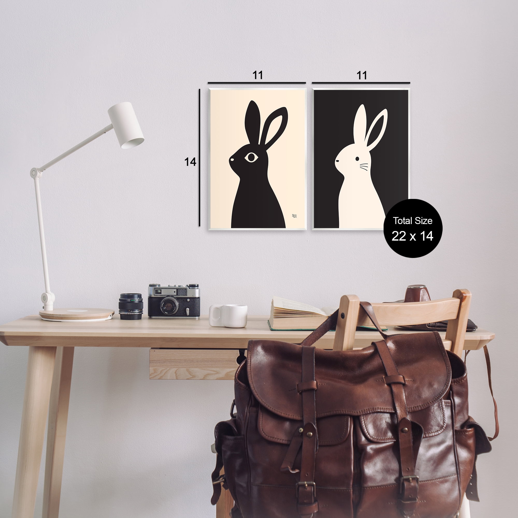 Stupell Industries Cream & Black Rabbits Animals Painting Unframed Art Print Wall Art, 11 x 14, Set of 2
