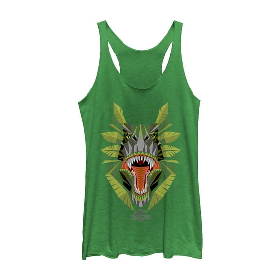 Women's Jurassic World Dinosaur Jungle Grin  Racerback Tank Top Envy Green Small