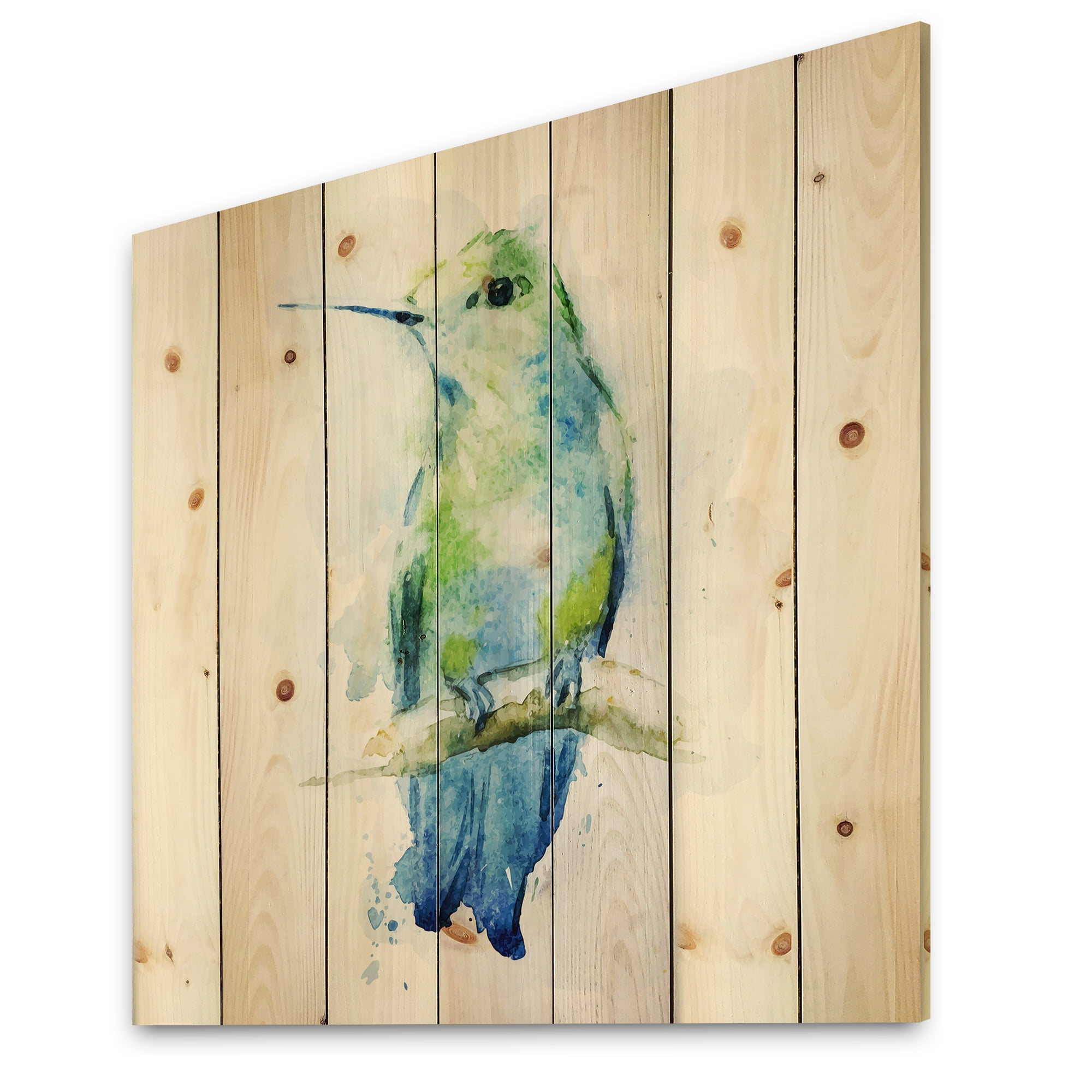 Designart 'Colibri Bird On Branch' Traditional Print on Natural Pine Wood