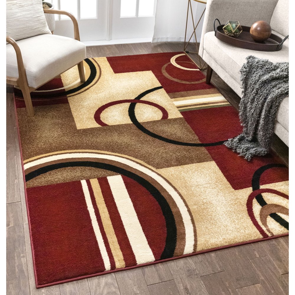 Well Woven Deco Rings Red Ivory Light Blue Geometric Modern Casual Area