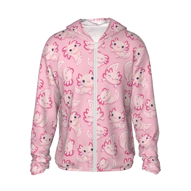 Fotbe happy baby axolotls Chaqueta con Protección Solar UPF 50+ para Hombre y Mujer, Camisa con Capucha y Bolsillos-Medium