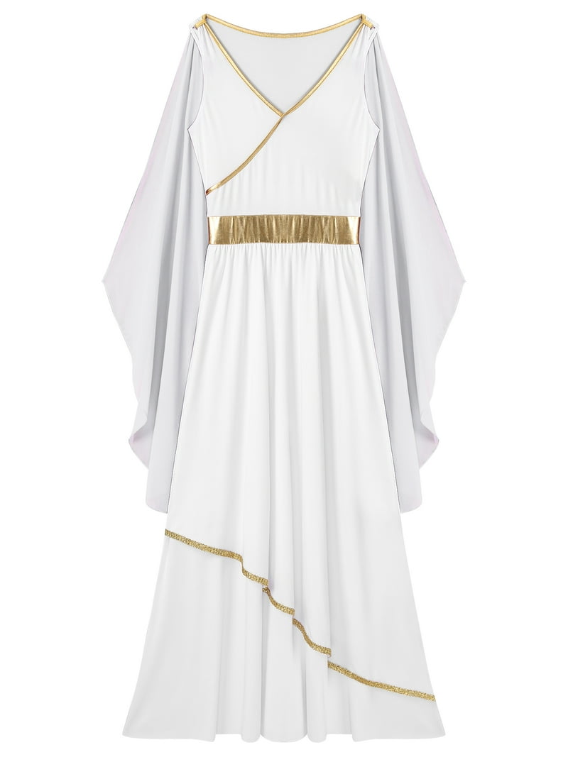 white and gold grecian dress Goddess gown greek