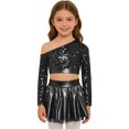 thumbnail image 5 of iiniim Girls Sparkly Latin Hip Hop Jazz Dance Outfit Long Sleeve Sequin Crop Top with Metallic Tutu Skirt Black 12, 5 of 7
