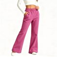 thumbnail image 6 of Teen Girls Bootcut Flared Sweat Pants, Stretchy High Rise Wide Leg Joggers with Pockets, Solid Color Loose Fit Trousers Hot Pink 160(160), 6 of 9