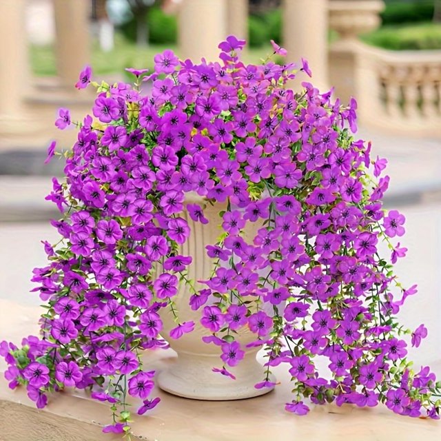 4 Pack Artificial Hanging Flowers, Fake Hanging Plants Violet Vines, Uv Protection, Suitable for Wall Decoration, Home, Room, Garden Decoration, Fake Hanging Flowers (Multi-Color) (Purple AB, AA)