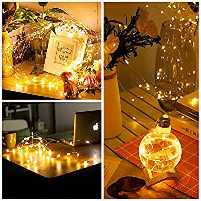 Fairy Lights 2 Pack 100 LED 33 FT Copper Wire Christmas Lights USB & Battery Powered Waterproof LED String Lights with 8 Modes for Indoor Outdoor Bedroom Wedding Party Patio Decor, Warm White - image 3 of 4