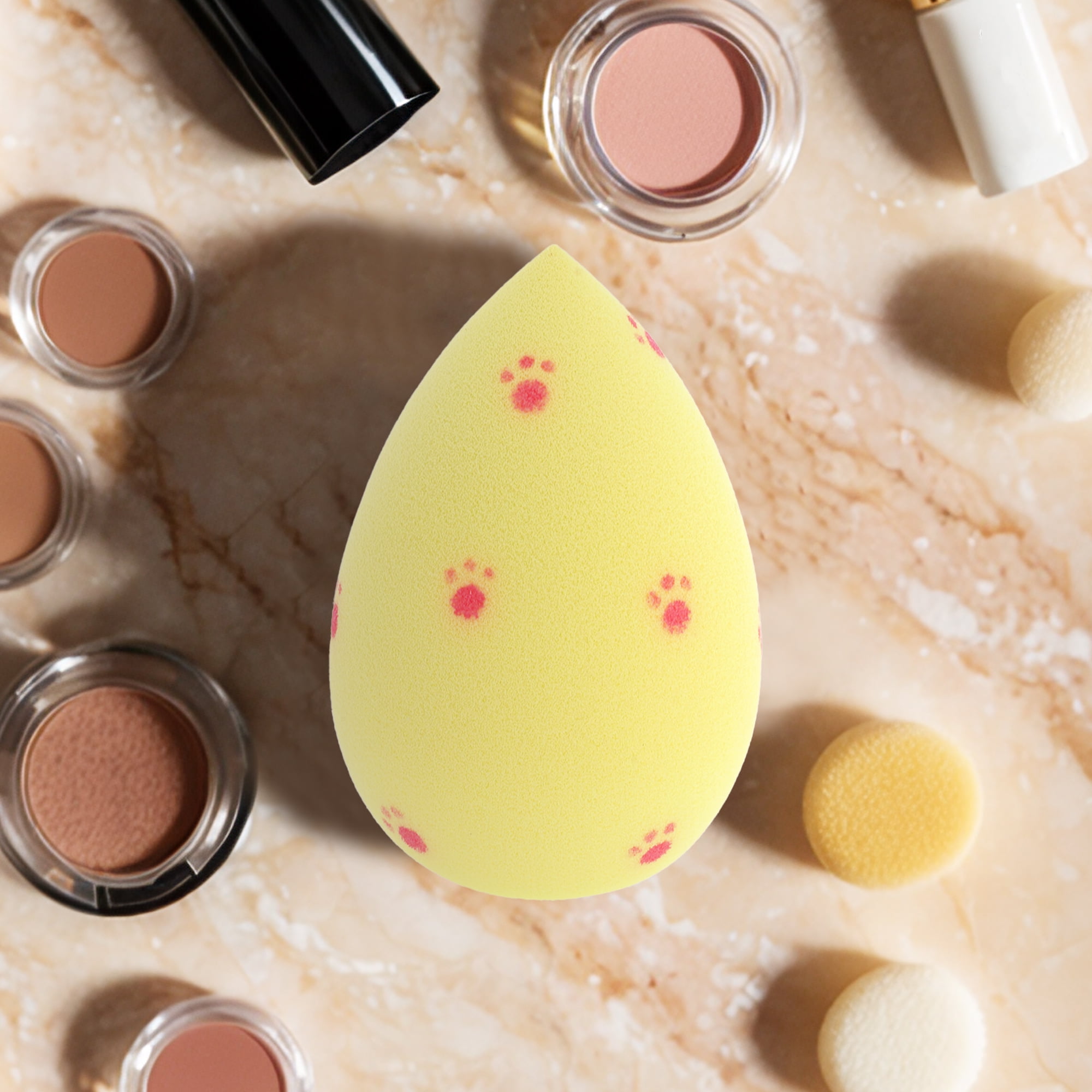 Unique Bargains 1 Pc Cat Paw Face Makeup Sponge Yellow