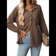 thumbnail image 1 of Camisas de Punto Gofre con Botones para Mujer, Chaqueta Informal de Larga, Blusas Estilo Boyfriend, Corte Holgado Color Café L, 1 of 9