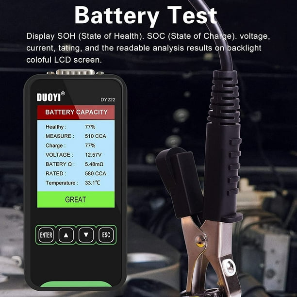 Testeur de Charge de Batterie de Voiture de Moto 12 V Analyseur de