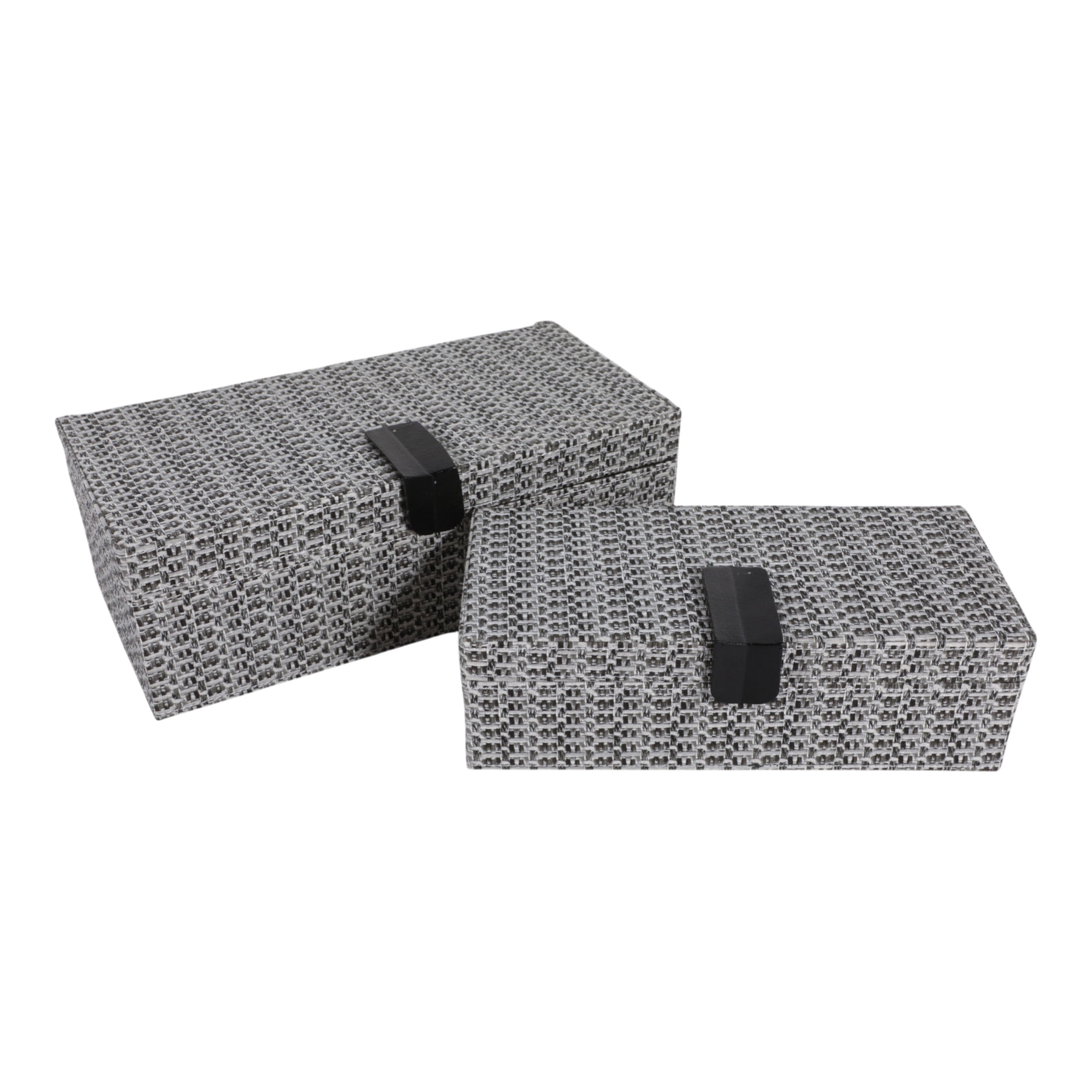 Rectangular Snakeskin Decorative Box with Hardware for Home Decor - Modern Keepsake Storage Boxes with Lid for Jewelry - Organizer Accents for Bedroom Vanity Styling - Set of 2, 4", 3", Black & Brown