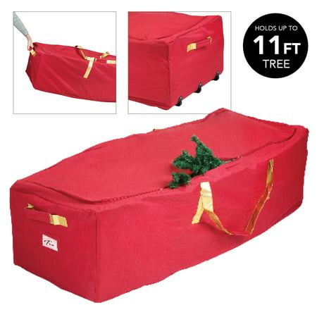 Simplify Holiday Christmas Tree Storage Bag With Wheels, Red (11ft