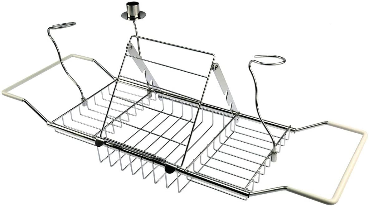 Bathroom Trays with Reading Rack and Wine Glass Holder Bathtub Caddy
