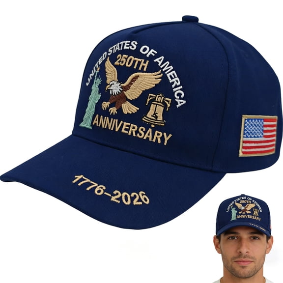 250 Anniversary USA Hat, United States 250th Anniversary Hat, Eagle Embroidered Patriotic Hats, Adjustable 250 American Cap Blue