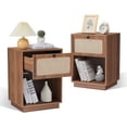thumbnail image 5 of Wirrytor Rattan Night Stands Set of 2, Farmhouse Nightstand Bedside Table with Drawer and Storage Shelf, Boho End Side Table for Bedroom, Small Space, Walnut, 5 of 9