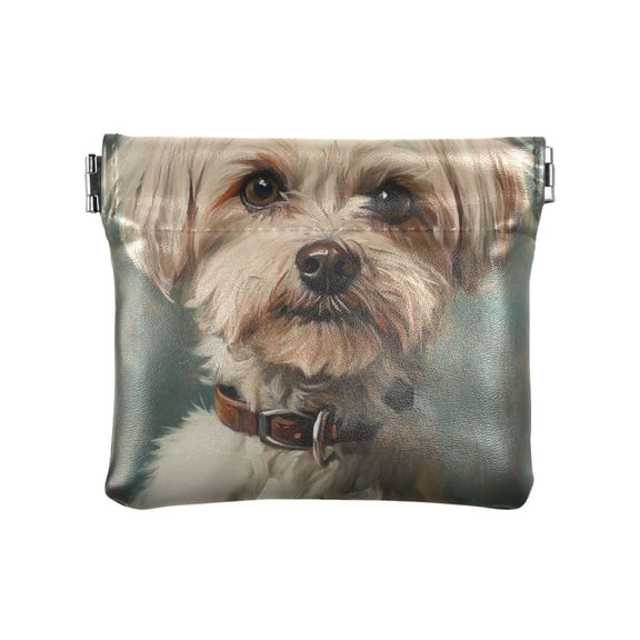 Leather Coin Wallet 4.33x3.74 Inch Portable Coin Wallet Coin Wallet Paper Wallet Card Wallet Storage Wallet Stylish and Sophisticated Cute Gray Cartoon Dog