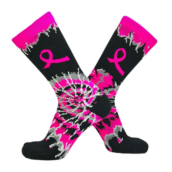 TCK Woodstock Tie Dye Aware Black Pink Crew Socks (M)