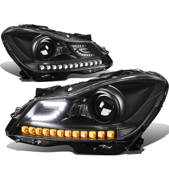 DNA Motoring For 12-15 MB C-Class W204 C250 C350 C63 LED DRL Euro Black Projector Headlight Lamps Pair