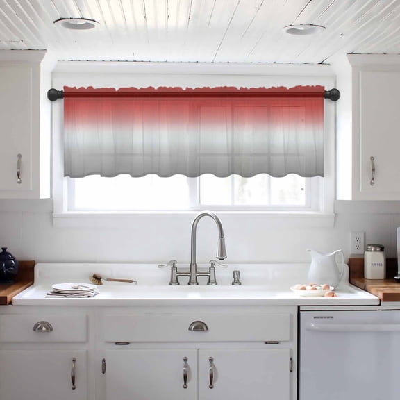 Red Gray Ombre Valance Curtains for Kitchen/Living Room/Bathroom/Bedroom Window, Modern Gradient Abstract Art Rod Pocket Small Topper Half Short Window Curtains Voile Sheer Scarf 60"x18"