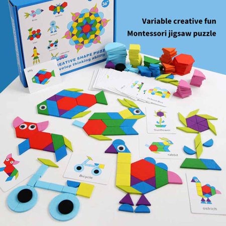 ACCEDE 210pcs Wooden Pattern Blocks Geometric Shape Puzzle Tangram Toys ...