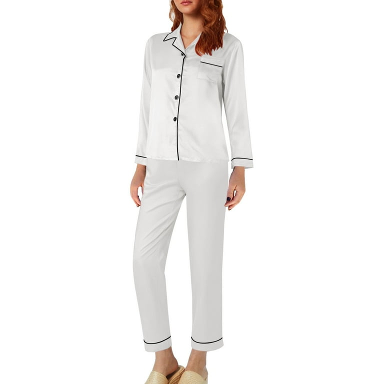 Chroia Women's 2-Piece Chic Button Lounge Set - Cool Loose Cigarette Pants  with Elastic Band Pajamas