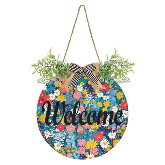 Midsummer Flowers Welcome Sign for Front Door Wreath Door Sign for Farmhouse Porch Decoration Indoor Outdoor