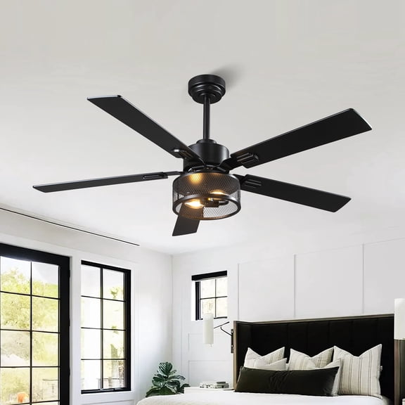 Vaczon 52" Modern Matte Black Smart Ceiling Fan with Light and Remote for living Room and Bedroom