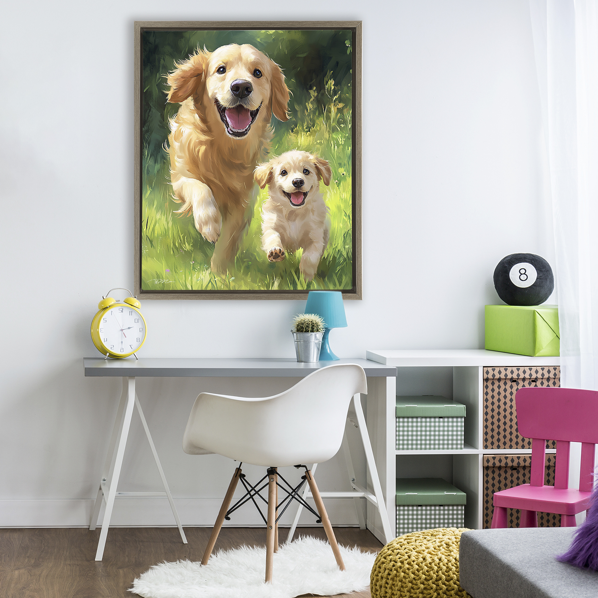 Father & Son Labrador Brown Framed Floater Canvas Wall Art, design by Momart
