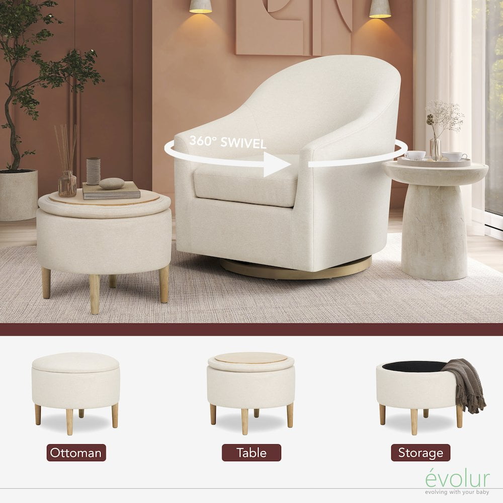 Evolur Luna Swivel Glider & Ottoman, Daisy