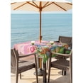thumbnail image 2 of Easter Gnomes Bunnies Outdoor Tablecloth - 54x54 Inch Square Dining Table Cover, Spring Easter Eggs Floral Pink Wood Waterproof Outdoor Table Cloth with Umbrella Hole & Zipper for Picnic/Patio/Party, 2 of 7