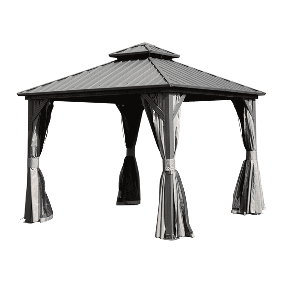 8x8 ft Hardtop Gazebo Canopy Metal with Galvanized Steel Double Roof,Curtain & Netting for Patio Deck Backyard, Gray