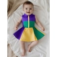 thumbnail image 5 of BemeyourBBs Kids Toddler Baby Girls Mardi Gras Outfits Carnival Clothes Summer A-line Dress Sleeveless Lapel Zip Up Contrast Color Dress, 5 of 8